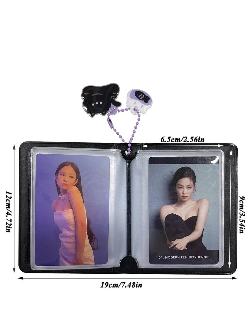 واي آند دي 3 Inch Photocard Binder Kpop Holder Book Mini Photo Album Small Card Love Heart Hollow ID with Pendant 40 Pockets, Black Lace - Image 2
