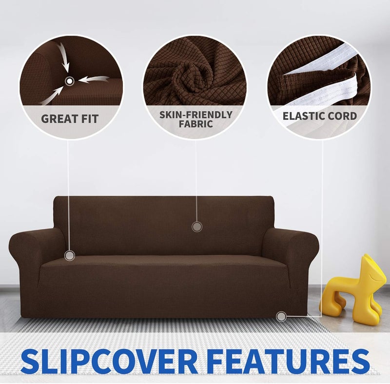 MAXIJIN Super Elastic Chair Cover for Living Room, 1 Piece Universal with Arms, Jacquard Spandex, Pet Friendly Protector (1 Seater, Coffee) - Image 3