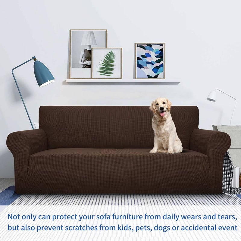 MAXIJIN Super Elastic Chair Cover for Living Room, 1 Piece Universal with Arms, Jacquard Spandex, Pet Friendly Protector (1 Seater, Coffee) - Image 2