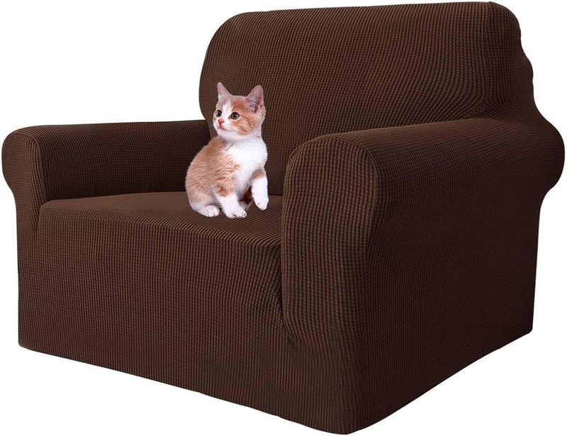MAXIJIN Super Elastic Chair Cover for Living Room, 1 Piece Universal with Arms, Jacquard Spandex, Pet Friendly Protector (1 Seater, Coffee) - Image 1