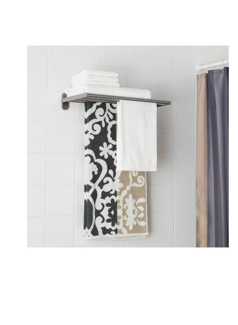 رف جداري مع سكة ​​تعليق مناشف، ستنلس ستيل 67x27 سم - Image 1