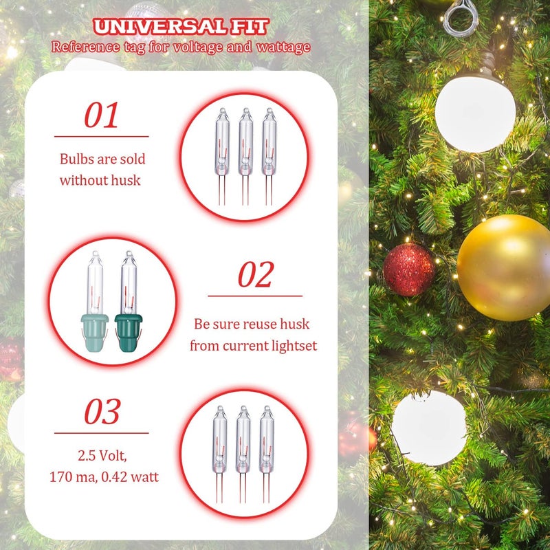Mudder 100 Pcs Mini Christmas 2.5 Volt Replacement Light Bulbs for Christmas Trees Decorative Light Supplies Indoor Outdoor Xmas Decor, 0.17 Ampere, 0.42 Watt (Clear) - Image 4