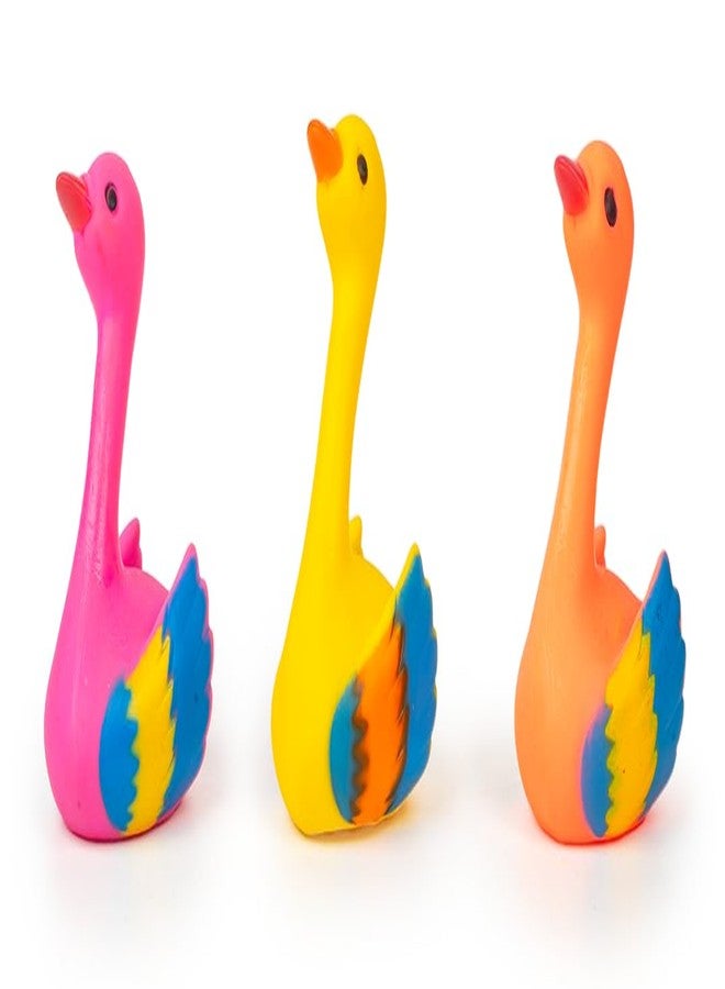 Ratna's Squeezy Swan 3 pcs Bath Toys, Non-Toxic, Phthalate & BPA Free Colourful Soft Rubber Float Squeeze Sound Squeaky Bathing Toy for Baby - Chu Chu Toy Set - Image 1