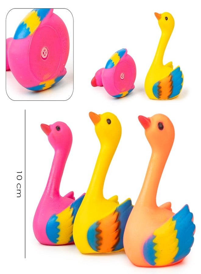 Ratna's Squeezy Swan 3 pcs Bath Toys, Non-Toxic, Phthalate & BPA Free Colourful Soft Rubber Float Squeeze Sound Squeaky Bathing Toy for Baby - Chu Chu Toy Set - Image 4