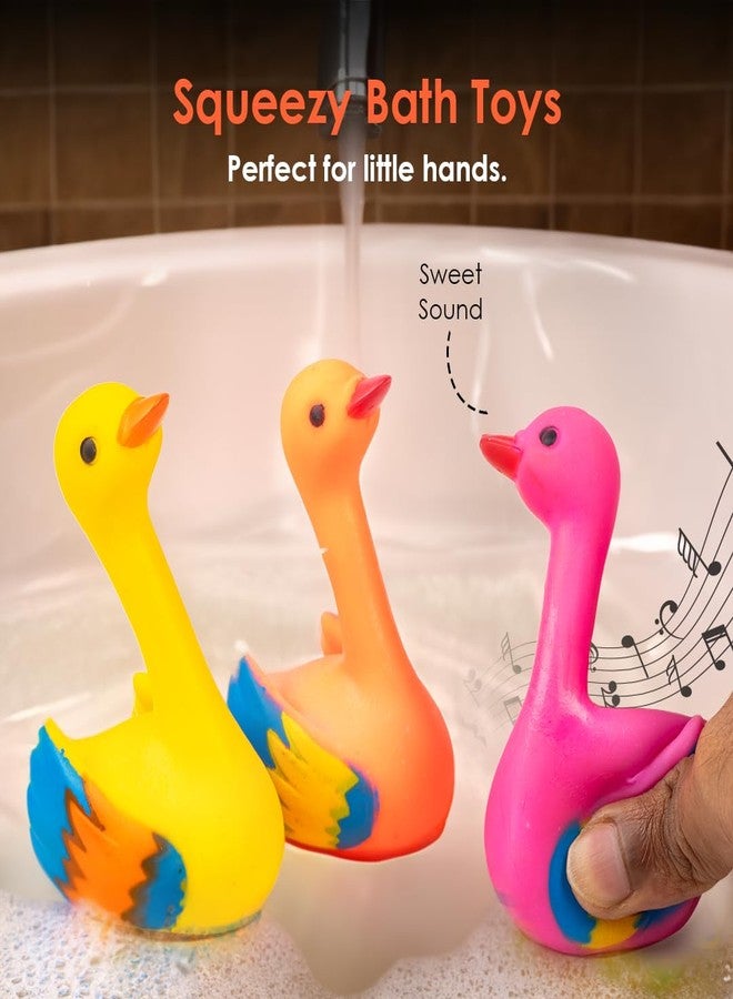 Ratna's Squeezy Swan 3 pcs Bath Toys, Non-Toxic, Phthalate & BPA Free Colourful Soft Rubber Float Squeeze Sound Squeaky Bathing Toy for Baby - Chu Chu Toy Set - Image 3