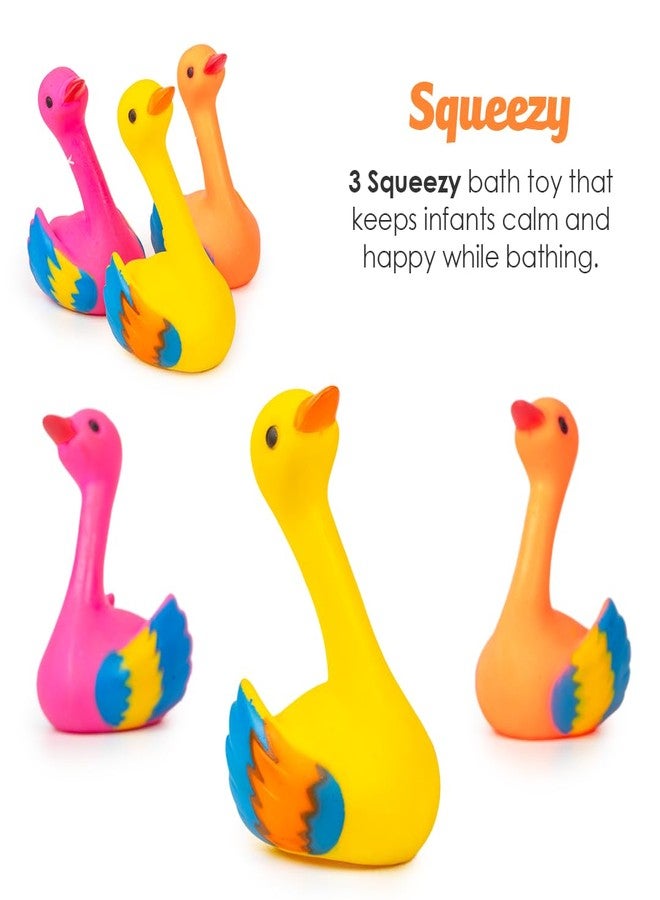 Ratna's Squeezy Swan 3 pcs Bath Toys, Non-Toxic, Phthalate & BPA Free Colourful Soft Rubber Float Squeeze Sound Squeaky Bathing Toy for Baby - Chu Chu Toy Set - Image 2