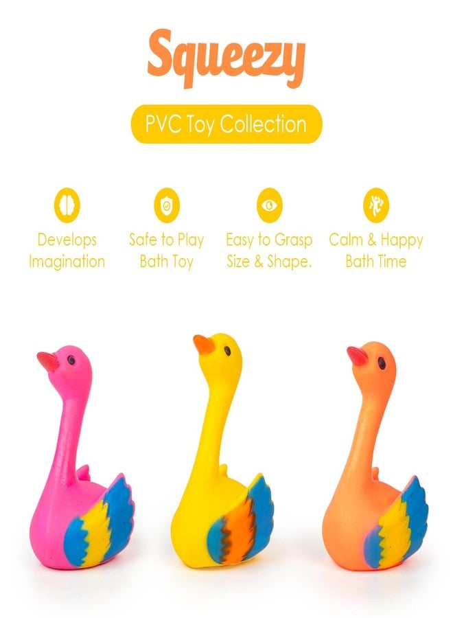 Ratna's Squeezy Swan 3 pcs Bath Toys, Non-Toxic, Phthalate & BPA Free Colourful Soft Rubber Float Squeeze Sound Squeaky Bathing Toy for Baby - Chu Chu Toy Set - Image 5