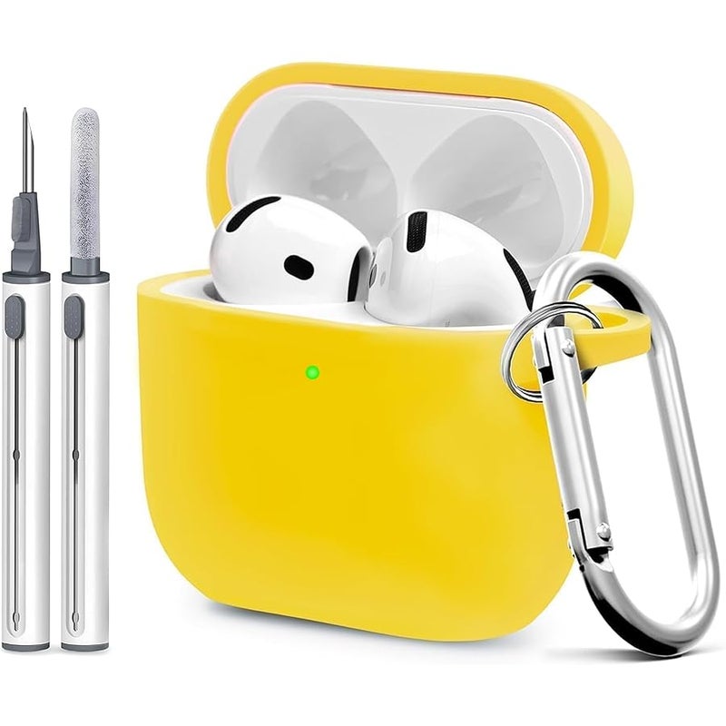 Woyinger for Airpods 4th Case Cover, Come with Cleaner Kit,Soft Skin Silicone Case Cover with Keychain, Front LED Visibl, Full Protective Case，Compatible with AirPods 4th(Yellow) - Image 1