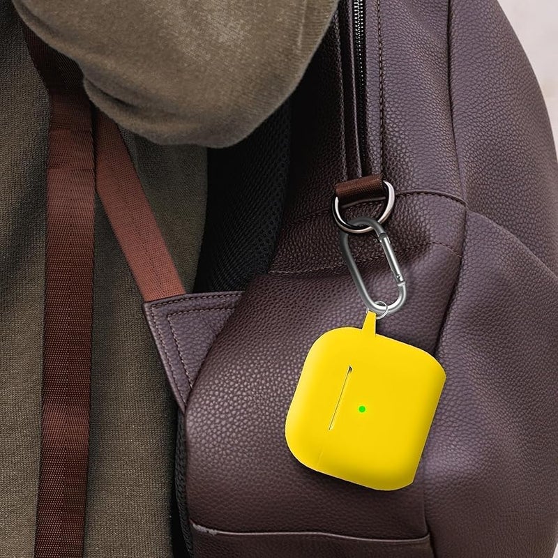 Woyinger for Airpods 4th Case Cover, Come with Cleaner Kit,Soft Skin Silicone Case Cover with Keychain, Front LED Visibl, Full Protective Case，Compatible with AirPods 4th(Yellow) - Image 4