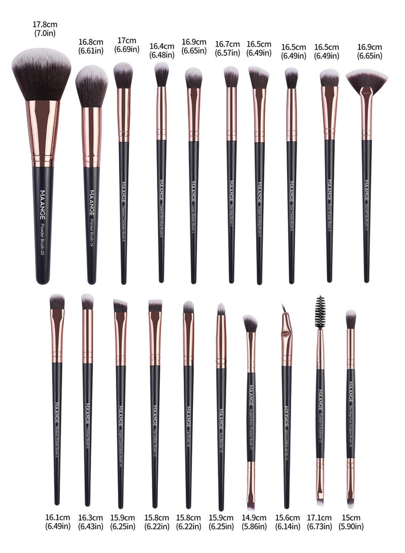 MAANGE فرش مكياج، مجموعة فرش مكياج تجميلية مكونة من 20 قطعة عالية الجودة لدمج الأساس، أحمر الخدود، خافي العيوب، ظلال العيون، شعيرات صناعية خالية من القسوة، أدوات مكياج للسفر، أسود/ذهبي - Image 3