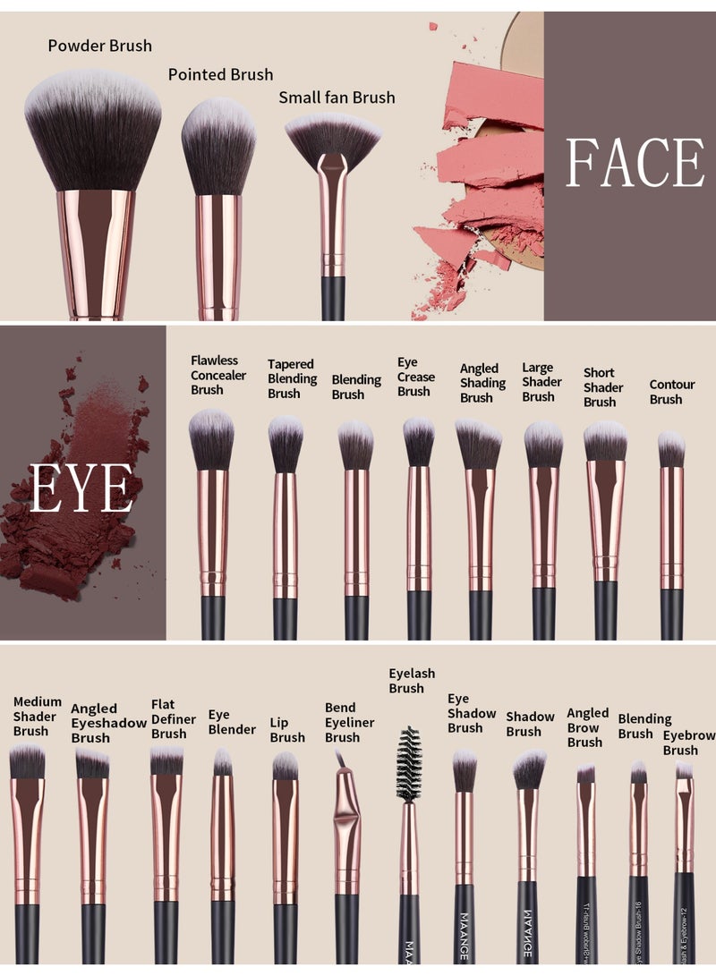 MAANGE فرش مكياج، مجموعة فرش مكياج تجميلية مكونة من 20 قطعة عالية الجودة لدمج الأساس، أحمر الخدود، خافي العيوب، ظلال العيون، شعيرات صناعية خالية من القسوة، أدوات مكياج للسفر، أسود/ذهبي - Image 4