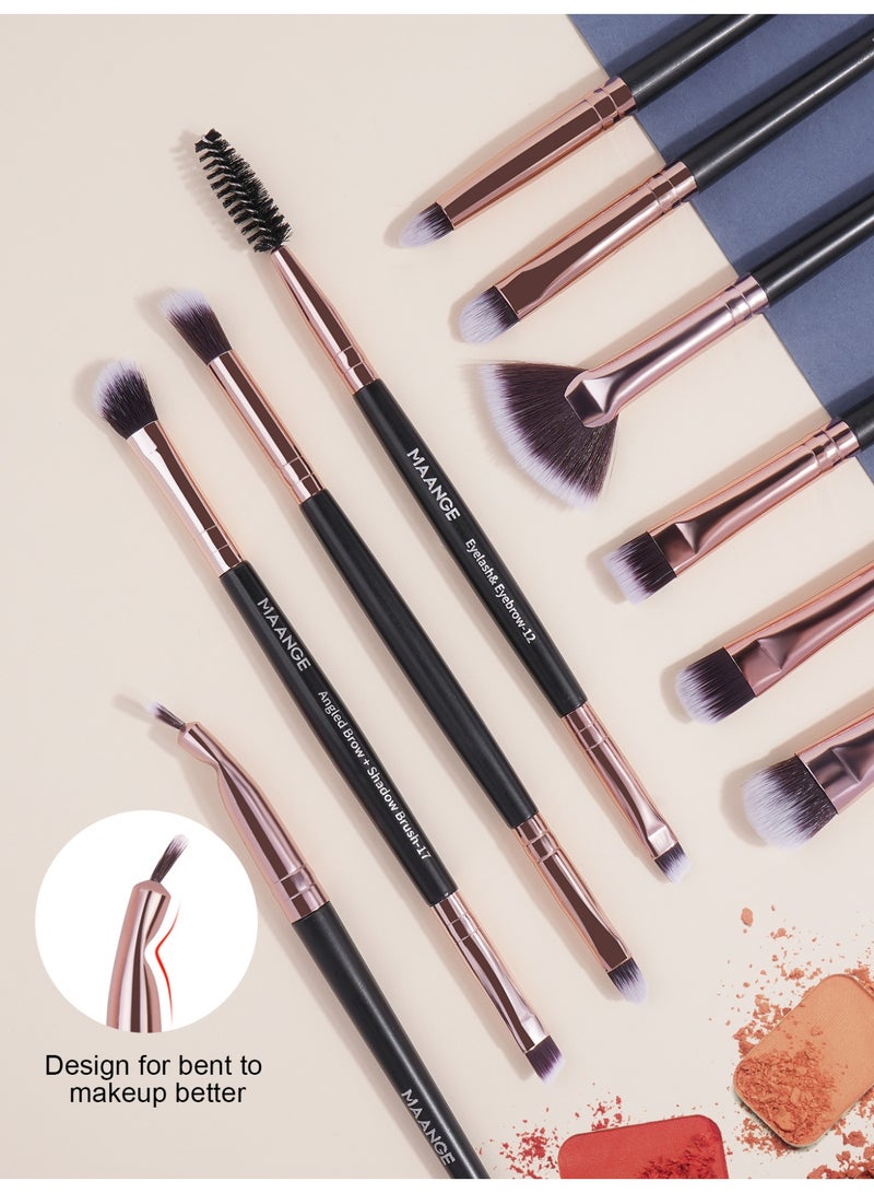 MAANGE فرش مكياج، مجموعة فرش مكياج تجميلية مكونة من 20 قطعة عالية الجودة لدمج الأساس، أحمر الخدود، خافي العيوب، ظلال العيون، شعيرات صناعية خالية من القسوة، أدوات مكياج للسفر، أسود/ذهبي - Image 5