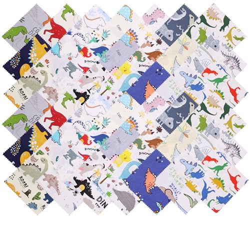 Hanjunzhao 84Pcs 5x5 Dinosaur Cotton Fabric Squares for Baby Boy - Dinosaur Charm Pack Fabric for Quilting 5 inch - Precut Quilt Squares 5x5 for Quilting, Sewing, Blanket, Home Decor, and Crafts - Image 2