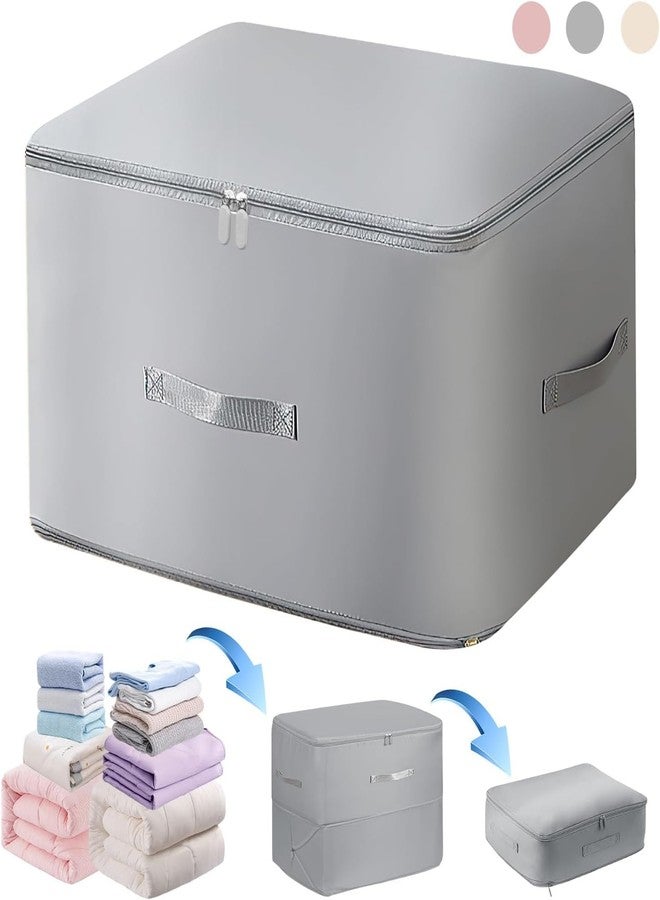 LAYZOO Space Saving Self Compression Organizer, Heavy Duty Moving Bags, Storage Tote for Space Saving, Self Compression Moving Large Capacity Organizer Bag for Comforters (Grey) - Image 1