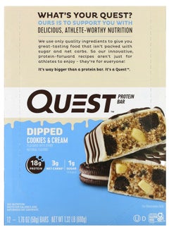 QUEST NUTRITION Protein Bar Dipped Cookies & Cream 12 Bars 1.76 oz (50 g) Each 