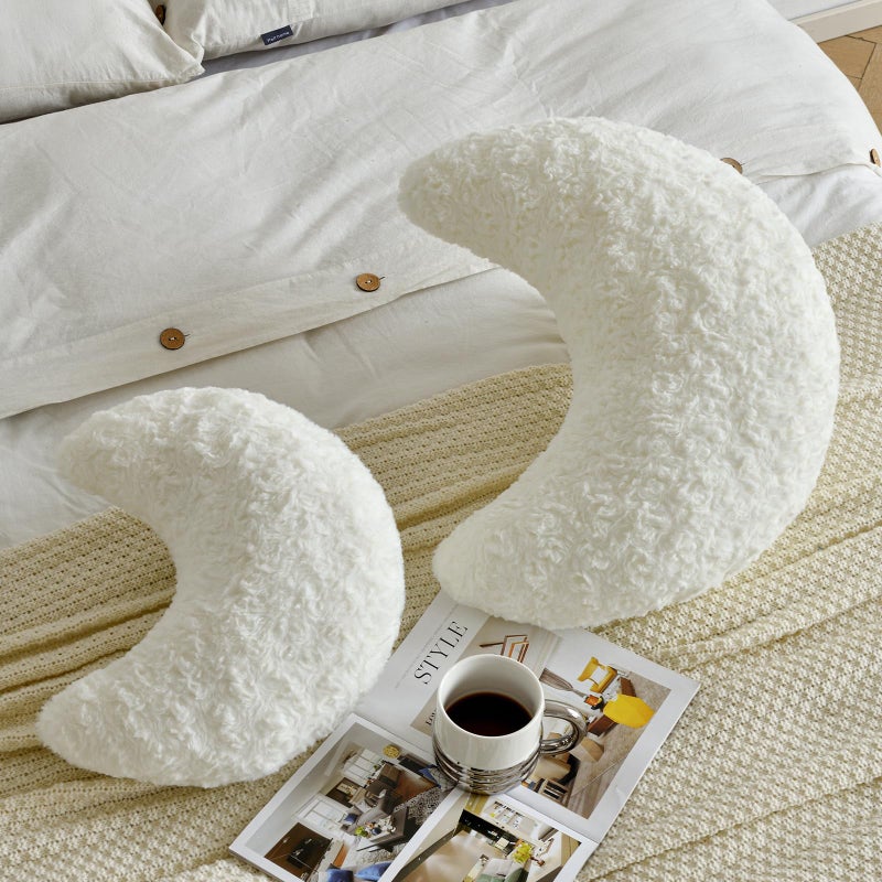 ZCNYCLAM Moon Shaped Pillow with Soft Faux Fur for Couch, Bed, Sofa - Cute Half Moon Pillows with Room Decor for Bedroom, Living Room (14.9 Inches, White) - Image 4