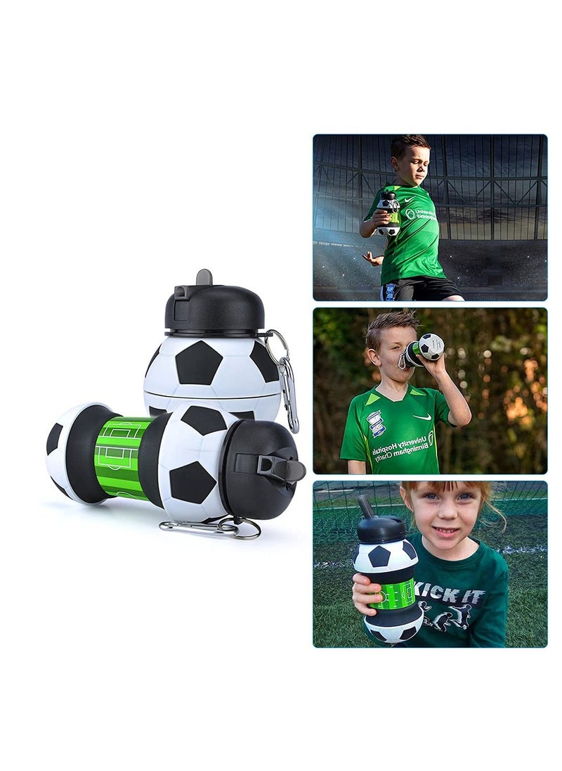 Creative Silicone Folding Soccer Water Bottle for Kids - Portable, Fall-Proof, Leak-Proof, BPA-Free, 550ml Outdoor Sports Drink Cup for Students.