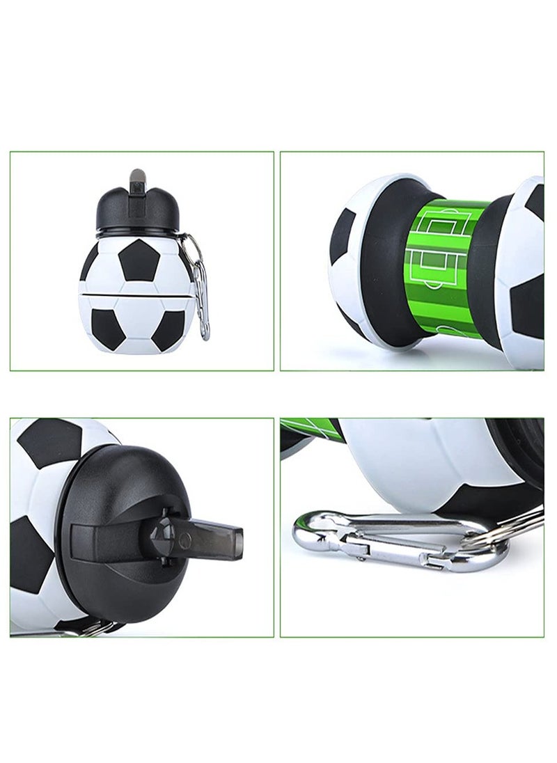 Creative Silicone Folding Soccer Water Bottle for Kids - Portable, Fall-Proof, Leak-Proof, BPA-Free, 550ml Outdoor Sports Drink Cup for Students.