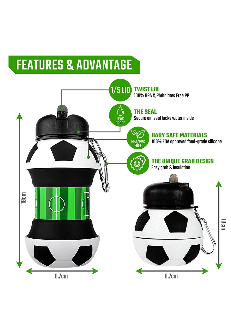 Creative Silicone Folding Soccer Water Bottle for Kids - Portable, Fall-Proof, Leak-Proof, BPA-Free, 550ml Outdoor Sports Drink Cup for Students.