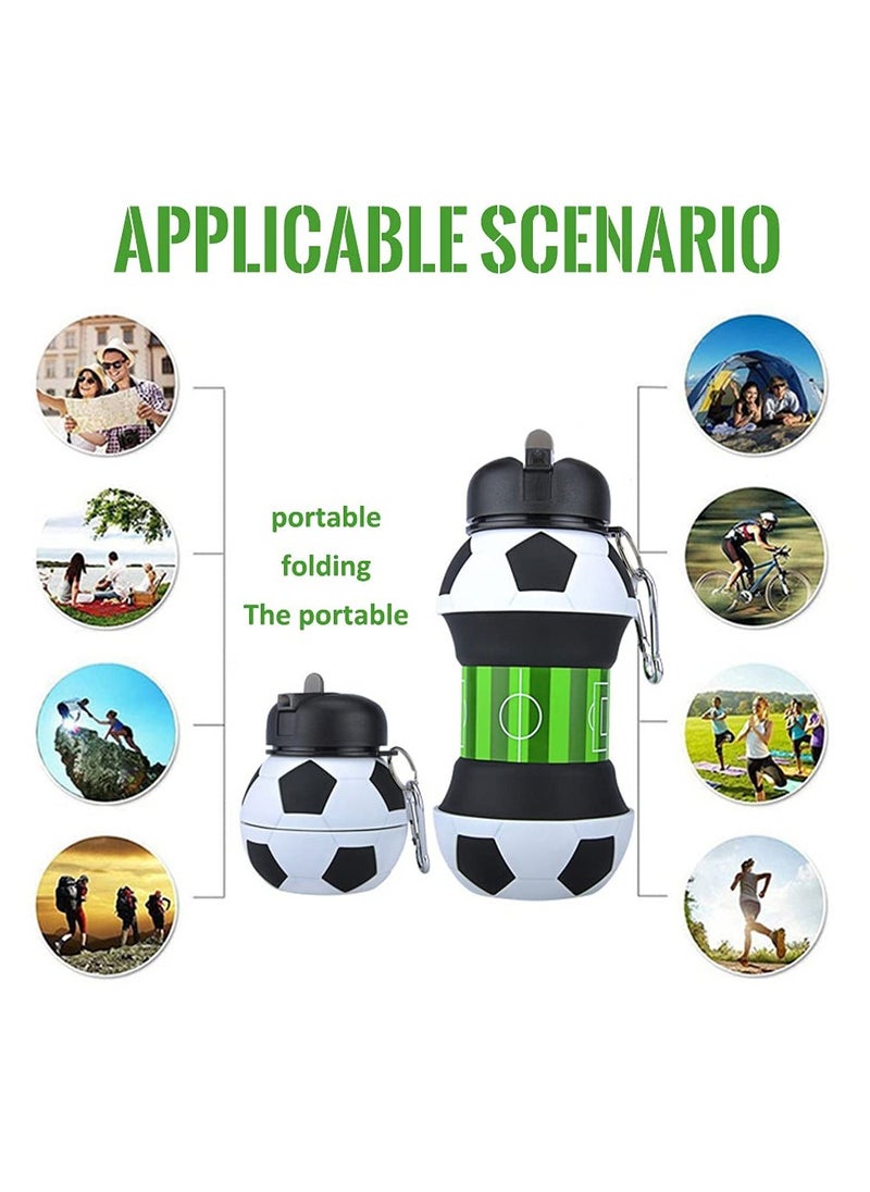 Creative Silicone Folding Soccer Water Bottle for Kids - Portable, Fall-Proof, Leak-Proof, BPA-Free, 550ml Outdoor Sports Drink Cup for Students.