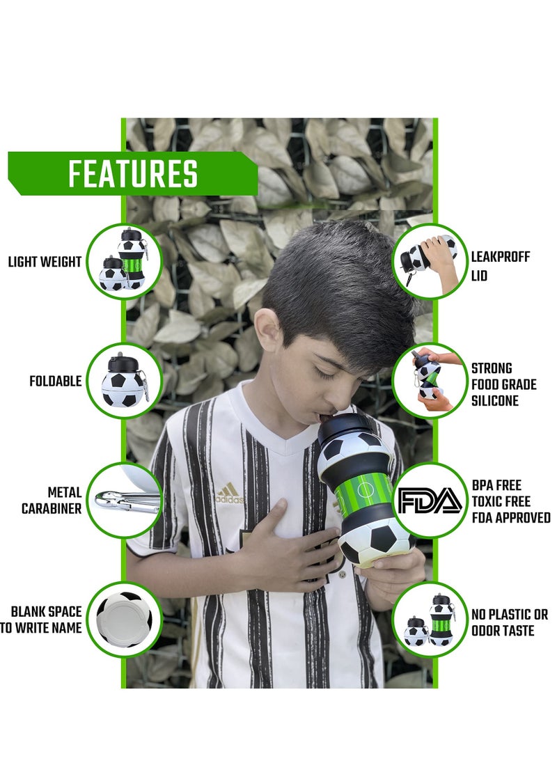 Creative Silicone Folding Soccer Water Bottle for Kids - Portable, Fall-Proof, Leak-Proof, BPA-Free, 550ml Outdoor Sports Drink Cup for Students.