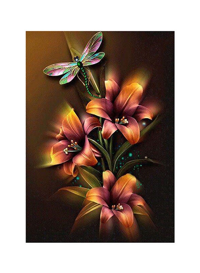 NIBEMINENT 5D Dragonfly And Flower Themed Embroidery Cross Stitch Diamond Painting Kit Multicolour 30 x 40centimeter - Image 1