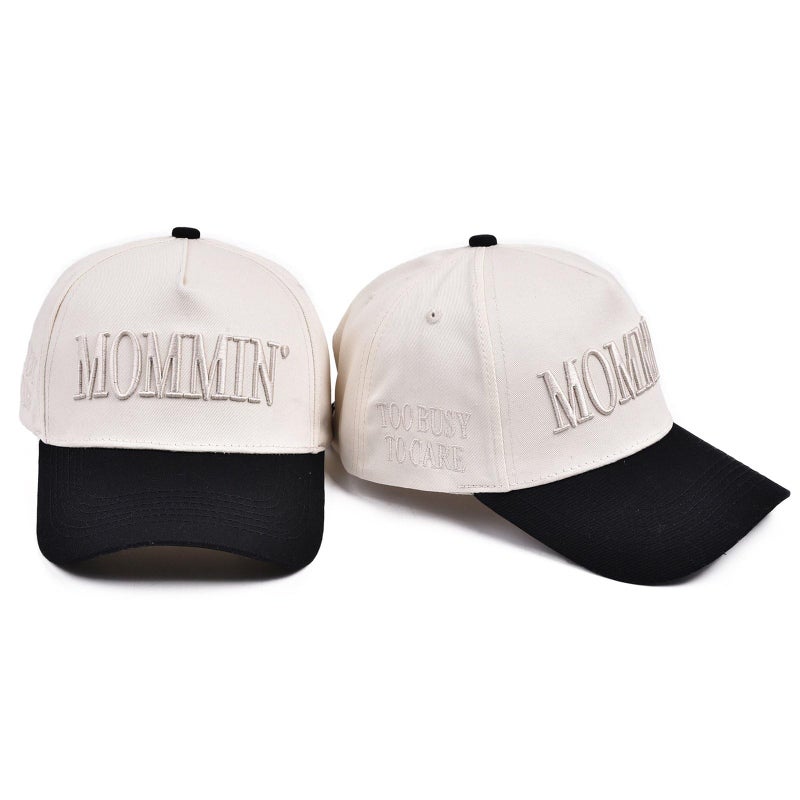 Asadovce Mommin Trucker Hat for Women Embroidered Mom Baseball Cap Adjustable Canvas Vintage Hat for Casual Wear Khaki Black - Image 3