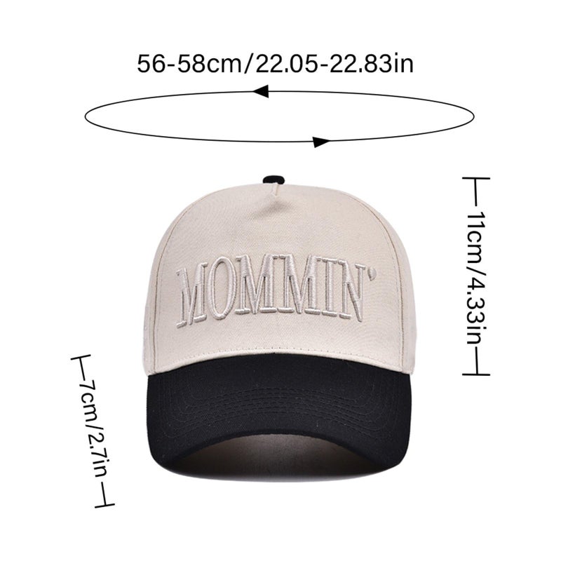 Asadovce Mommin Trucker Hat for Women Embroidered Mom Baseball Cap Adjustable Canvas Vintage Hat for Casual Wear Khaki Black - Image 2