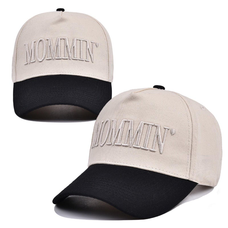 Asadovce Mommin Trucker Hat for Women Embroidered Mom Baseball Cap Adjustable Canvas Vintage Hat for Casual Wear Khaki Black - Image 4