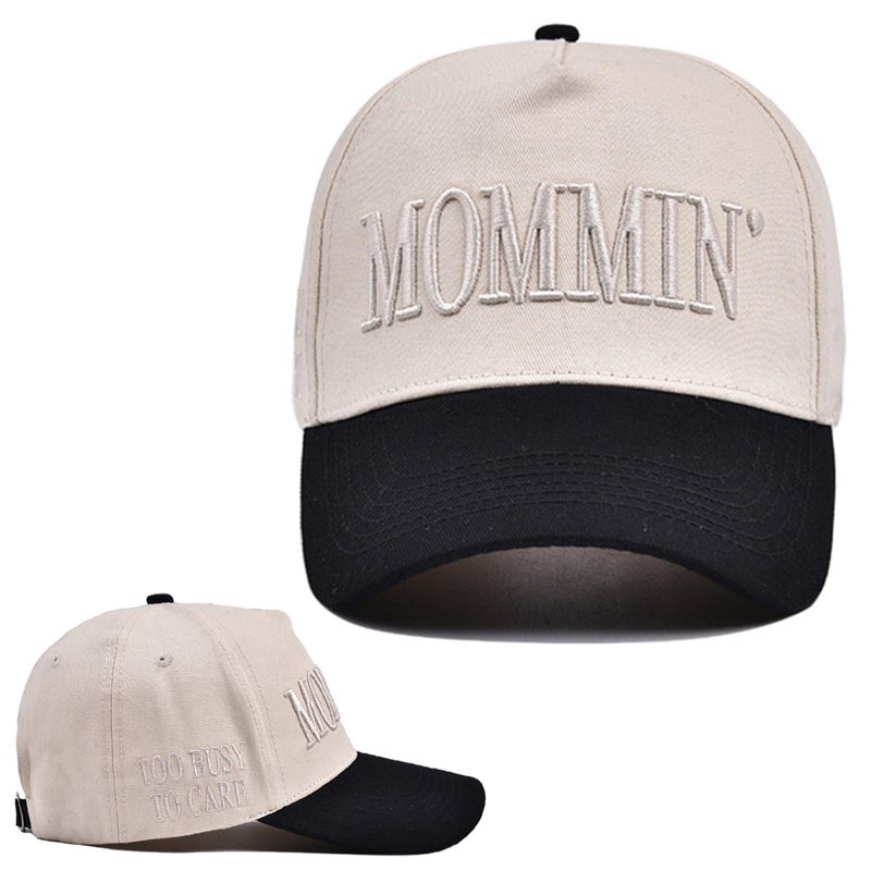 Asadovce Mommin Trucker Hat for Women Embroidered Mom Baseball Cap Adjustable Canvas Vintage Hat for Casual Wear Khaki Black - Image 1