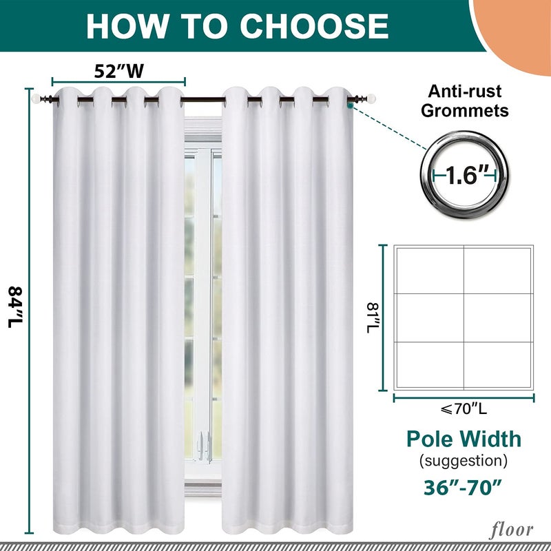 Diraysid 100% Blackout White Curtains Linen Curtains for Bedroom Grommet Thermal Insulated Room Darkening Drapes (2 Panels, W52 x L84 Inch) - Image 4