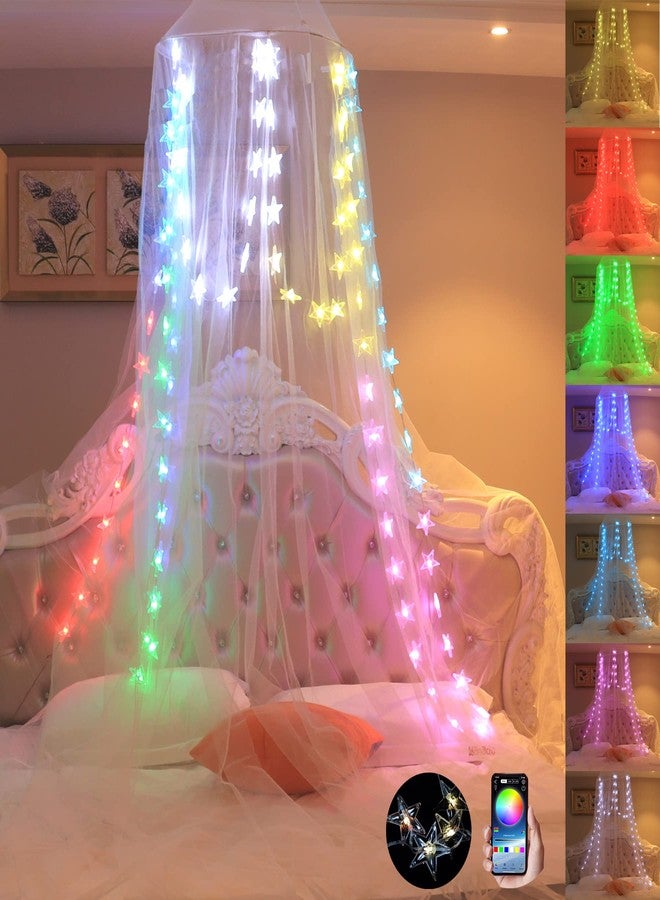 Comtelek Bed Canopy with Lights,Canopy Bed Curtain with RGB Music Sync Color Changing LED Star Lights with App Remote Mosquito Net for Princess Girls Bedroom,Dome Canopy for Twin,Queen,King Size Bed - Image 1