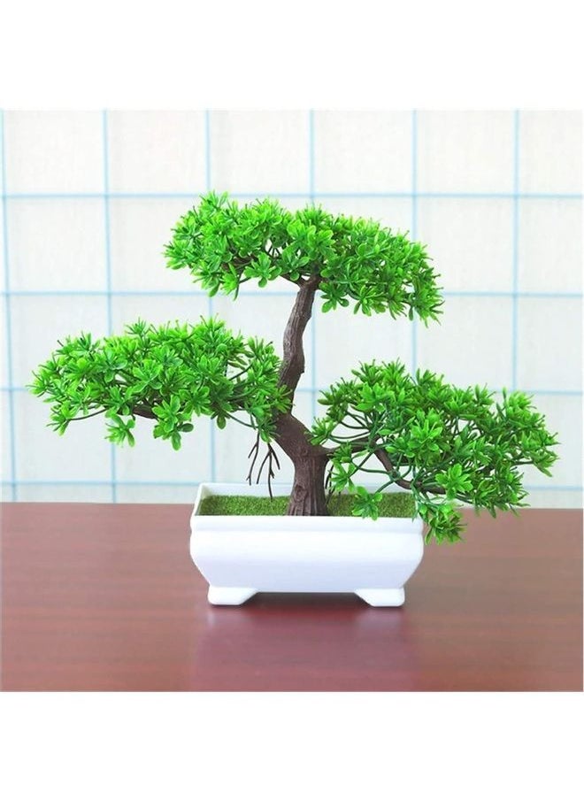 NIBEMINENT Artificial Bonsai Tree Green/Brown/White  - Image 1