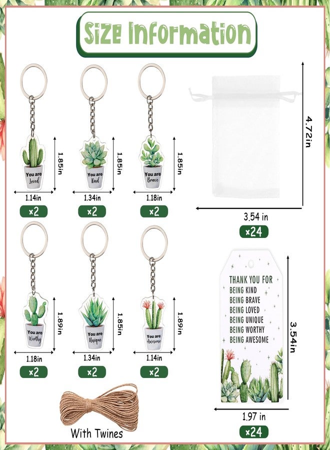 Serencatcher Plant Inspirational Party Favors, Plant Themed Thank You Tags Succulent Theme Greenery Affirmation Station Keychain And White Organza Bags for Plant Theme Inspirational Party Favors - Image 2