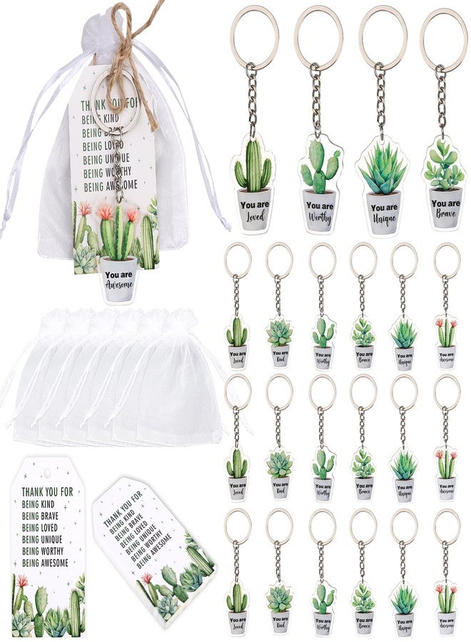 Serencatcher Plant Inspirational Party Favors, Plant Themed Thank You Tags Succulent Theme Greenery Affirmation Station Keychain And White Organza Bags for Plant Theme Inspirational Party Favors - Image 1