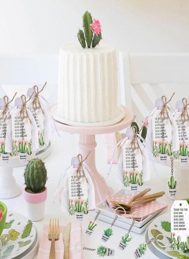 Serencatcher Plant Inspirational Party Favors, Plant Themed Thank You Tags Succulent Theme Greenery Affirmation Station Keychain And White Organza Bags for Plant Theme Inspirational Party Favors - Image 5