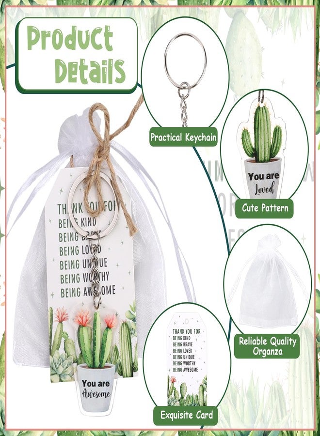 Serencatcher Plant Inspirational Party Favors, Plant Themed Thank You Tags Succulent Theme Greenery Affirmation Station Keychain And White Organza Bags for Plant Theme Inspirational Party Favors - Image 3
