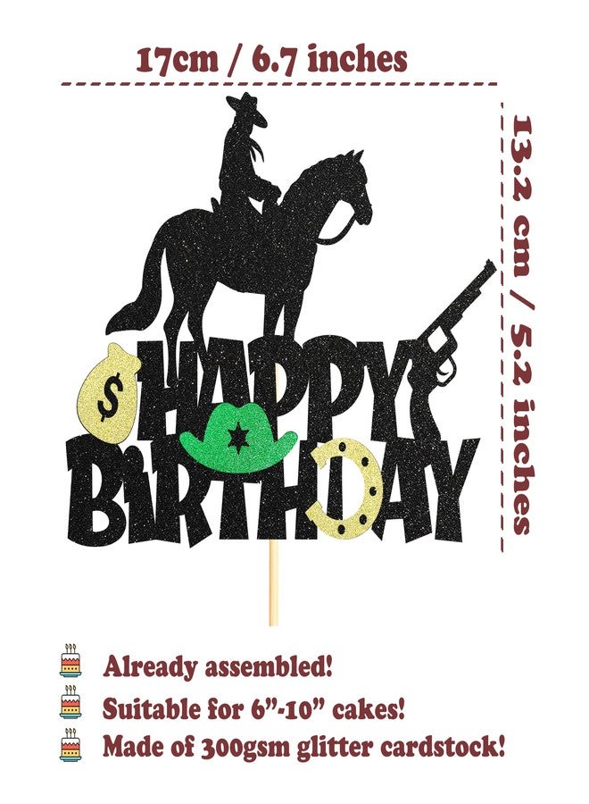 Sotpot Cowboy Glitter Happy Birthday Cake Topper - Western Hat Theme Decoration for Themed Birthday Party & Celebration - Image 2