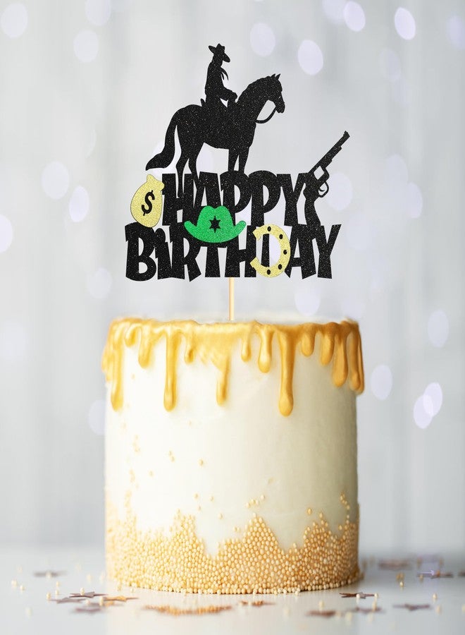 Sotpot Cowboy Glitter Happy Birthday Cake Topper - Western Hat Theme Decoration for Themed Birthday Party & Celebration - Image 5
