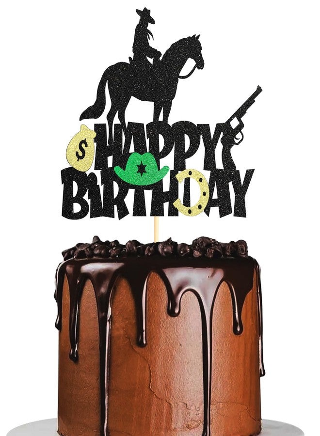 Sotpot Cowboy Glitter Happy Birthday Cake Topper - Western Hat Theme Decoration for Themed Birthday Party & Celebration - Image 1
