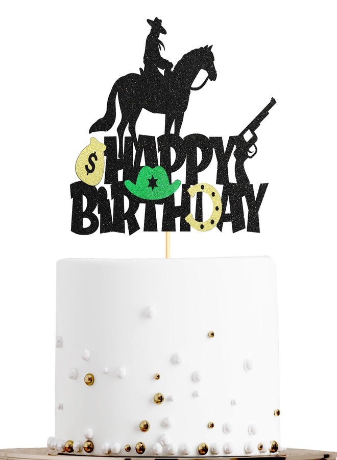 Sotpot Cowboy Glitter Happy Birthday Cake Topper - Western Hat Theme Decoration for Themed Birthday Party & Celebration - Image 4