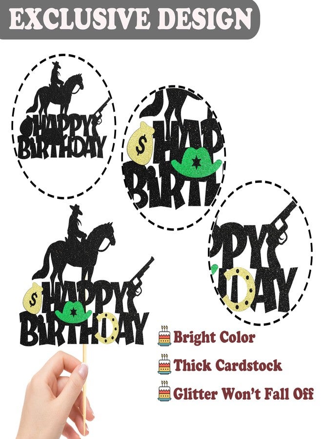 Sotpot Cowboy Glitter Happy Birthday Cake Topper - Western Hat Theme Decoration for Themed Birthday Party & Celebration - Image 3