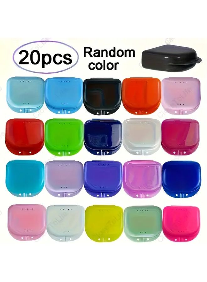 Yellow 12 Pcs Portable Denture Case With Secure Seal Lid Ventilation Holes Multi Compartment Travel Box - Image 3