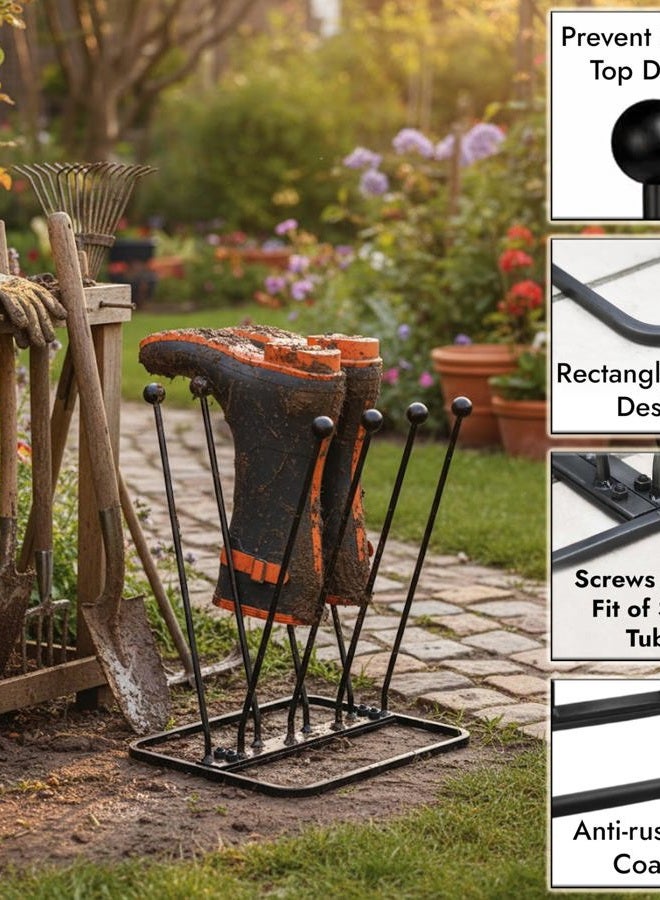 ARSUK Welly Boot Rack - Metal Wellington Boots Stand Outdoor, Cast Iron and Rustproof Wellies Storage Racks & Holder - 2 Pair & 4 Pair Boot Rack - Image 3