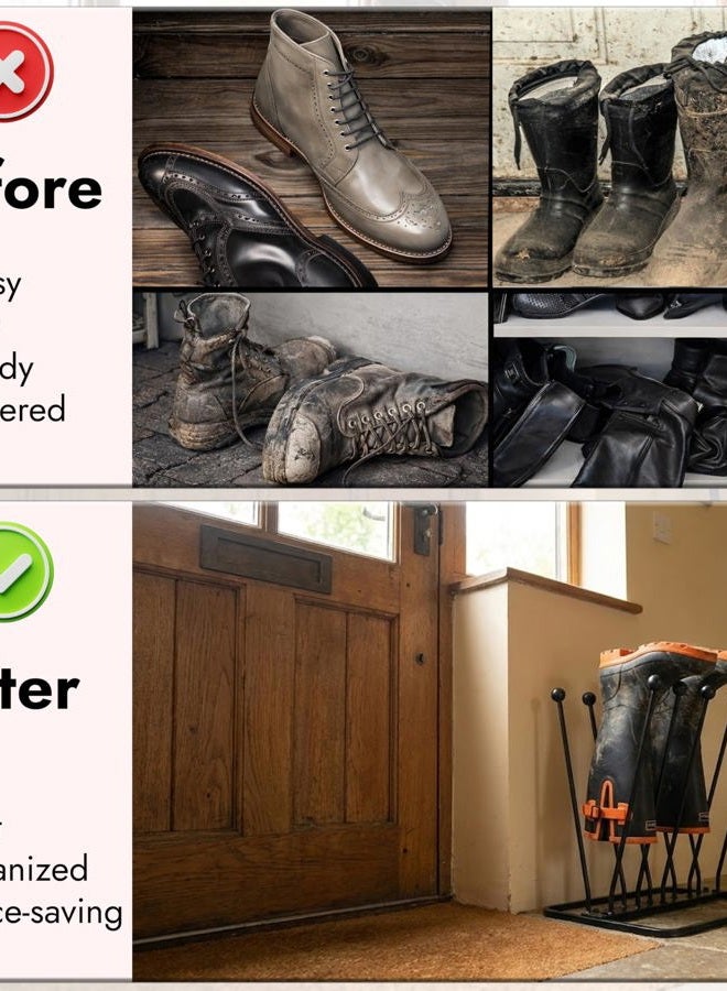 ARSUK Welly Boot Rack - Metal Wellington Boots Stand Outdoor, Cast Iron and Rustproof Wellies Storage Racks & Holder - 2 Pair & 4 Pair Boot Rack - Image 2