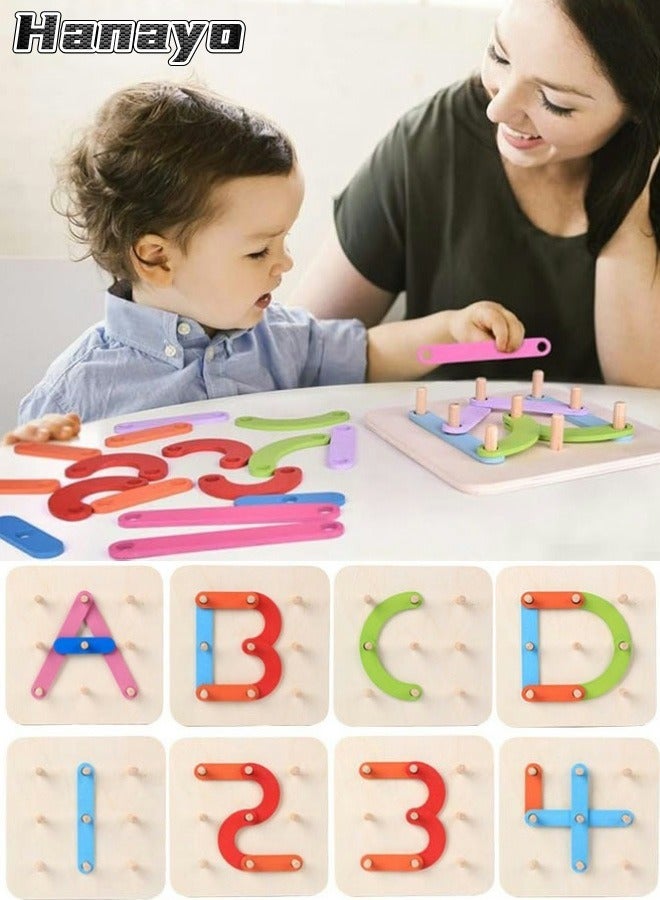 Hanayo 26 Pcs Preschool Learning Toys Stacking Blocks Wooden Letters Number Shape Puzzles for Kids Educational Toys Letter Board Set for Boys & Girls(Multicolour) - Image 1