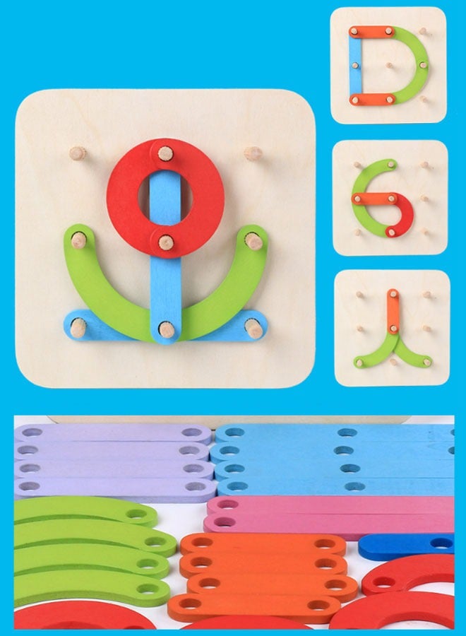 Hanayo 26 Pcs Preschool Learning Toys Stacking Blocks Wooden Letters Number Shape Puzzles for Kids Educational Toys Letter Board Set for Boys & Girls(Multicolour) - Image 2