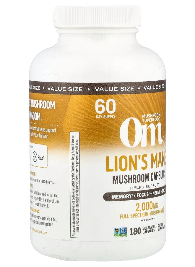 Om Mushrooms Lion's Mane Mushroom Capsules 180 Vegetable Capsules (666 mg per Capsule) - Image 2