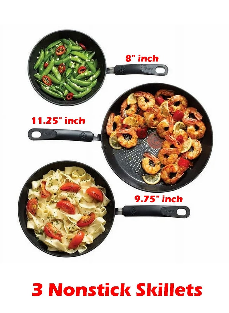T-fal 3-piece Fry CERAMIC Nonstick Skillet PFOA-Free - 8"+ 9.75" + 11.25" inch Fry Pan Set - Image 1