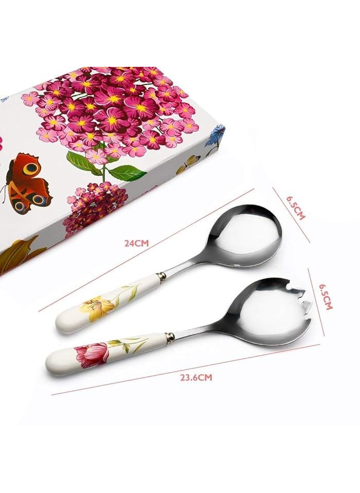Home Treasure Home Treasure Stainless Steel Serving Spoon with Ceramic Handle Salad Serving Set with Gift Box 2Piece  - Image 5
